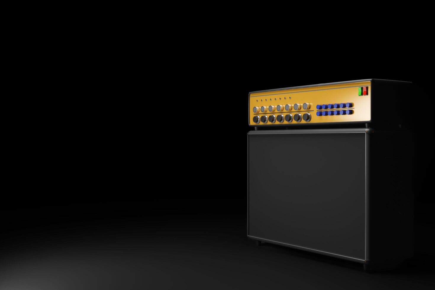 3D illustration with electric or acoustic guitar with amplifier. Classic amplifier in the studio or on the concert. photo