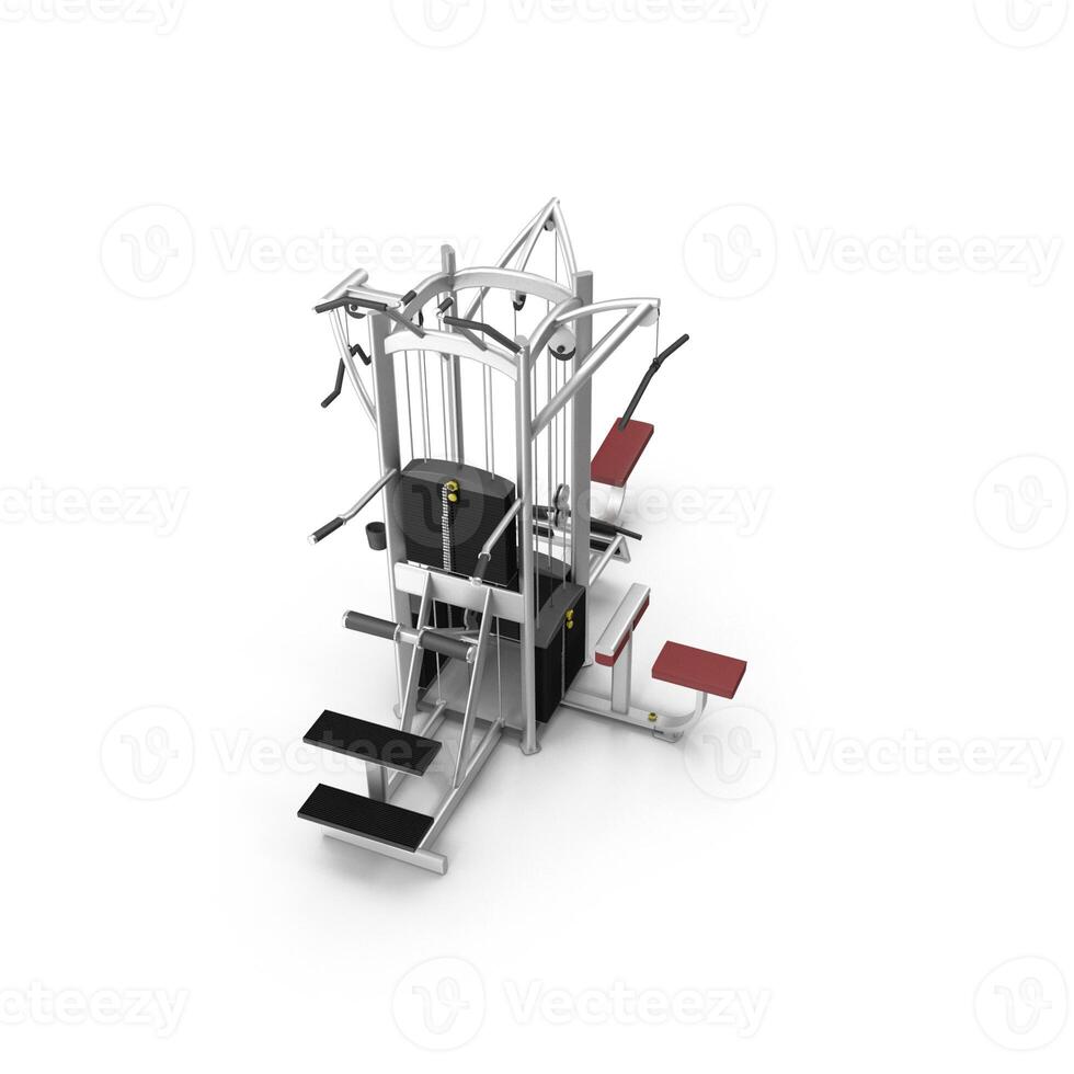 a 3D gym equipment with a red and white bar photo