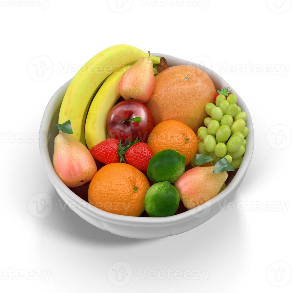 a bowl of fruit on a white surface photo