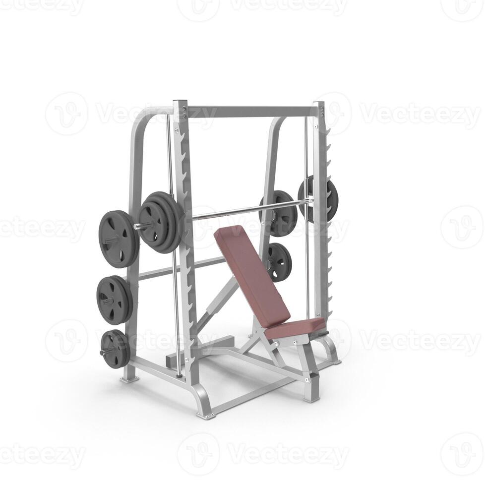 a 3D gym bench with weights and a bench photo