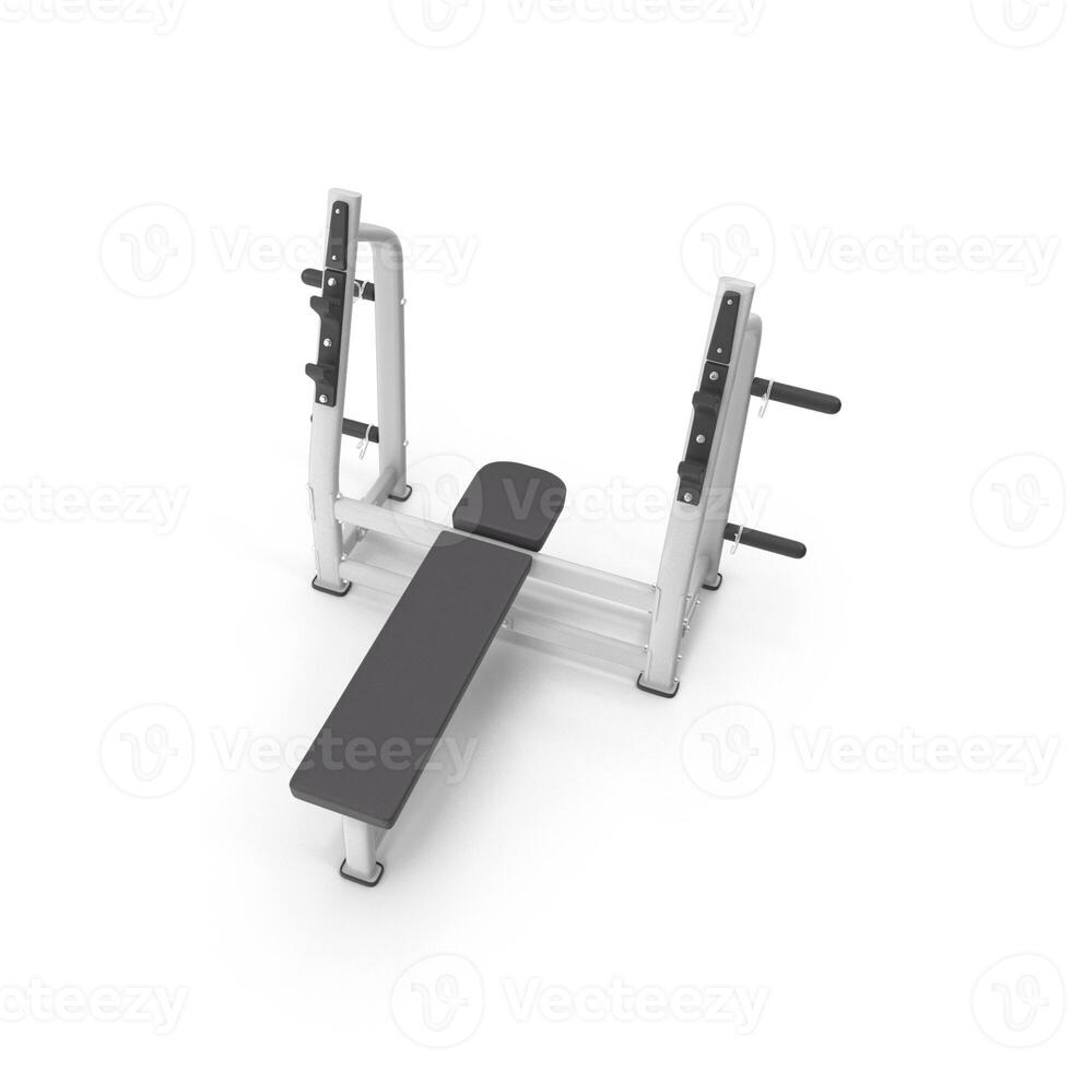 a3D gym bench with a black seat and a black bar photo