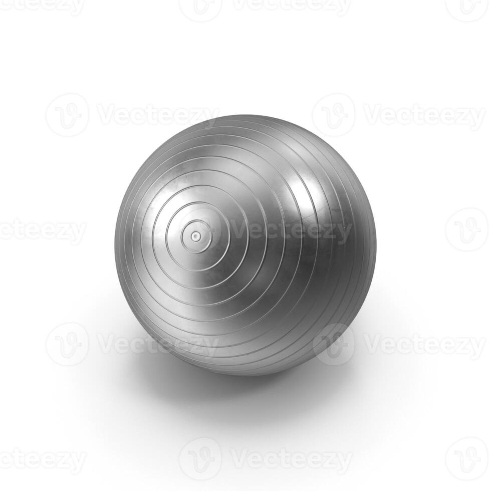a 3D silver exercise ball on a white background photo