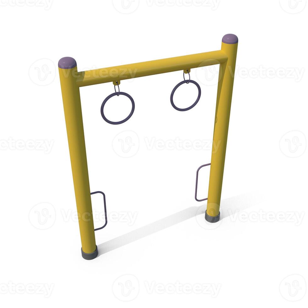 a 3D yellow playground equipment with two rings photo