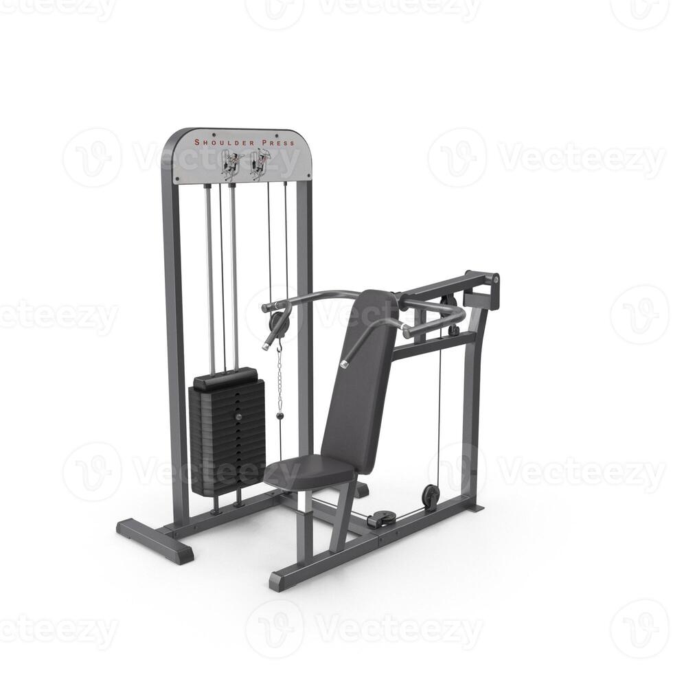 a 3D gym machine with a bench and cable photo