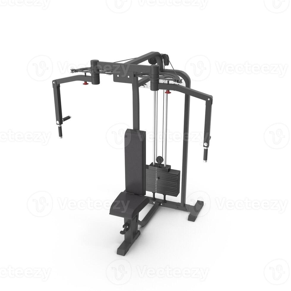 a 3D gym machine with a black seat and a black bar photo