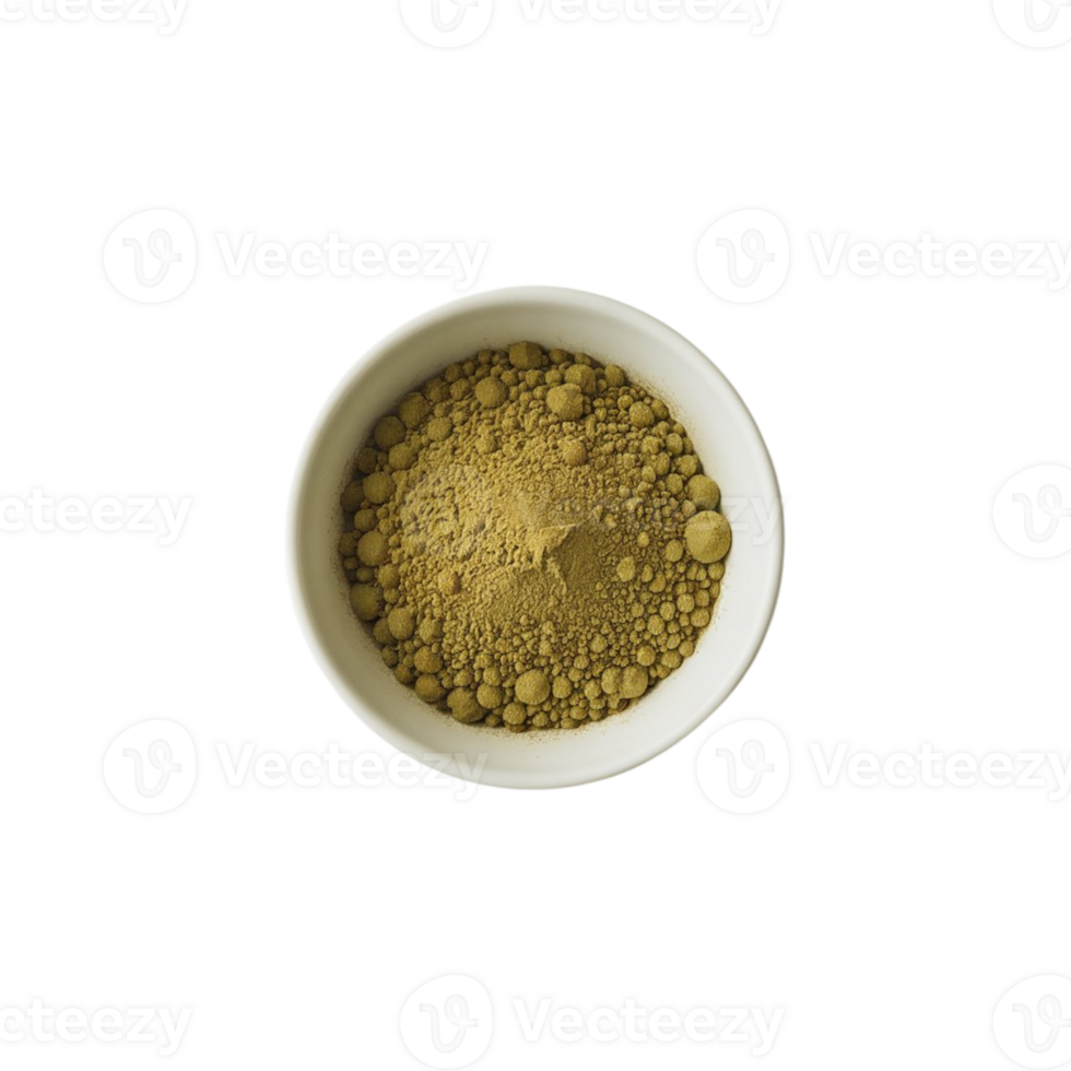 A shot of a bowl filled with spice powder, photographed from above against a transparent backdrop png