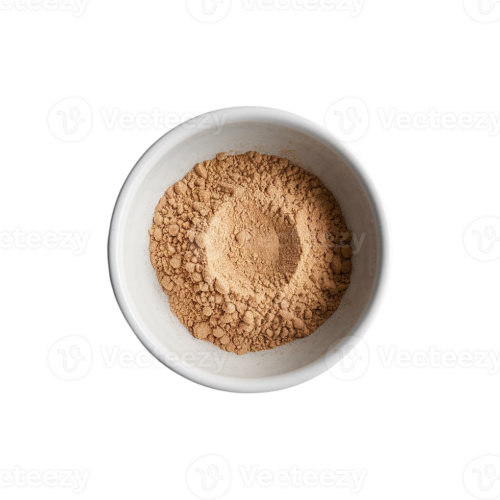 Top view of a bowl of ginger powder on a transparent background png