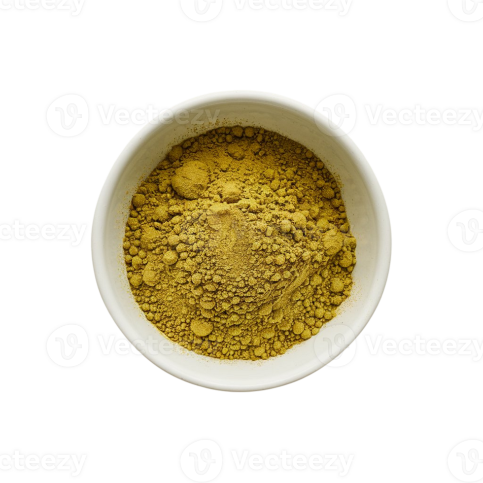A bowl of spice powder in a photo taken from an overhead angle with a see-through background png