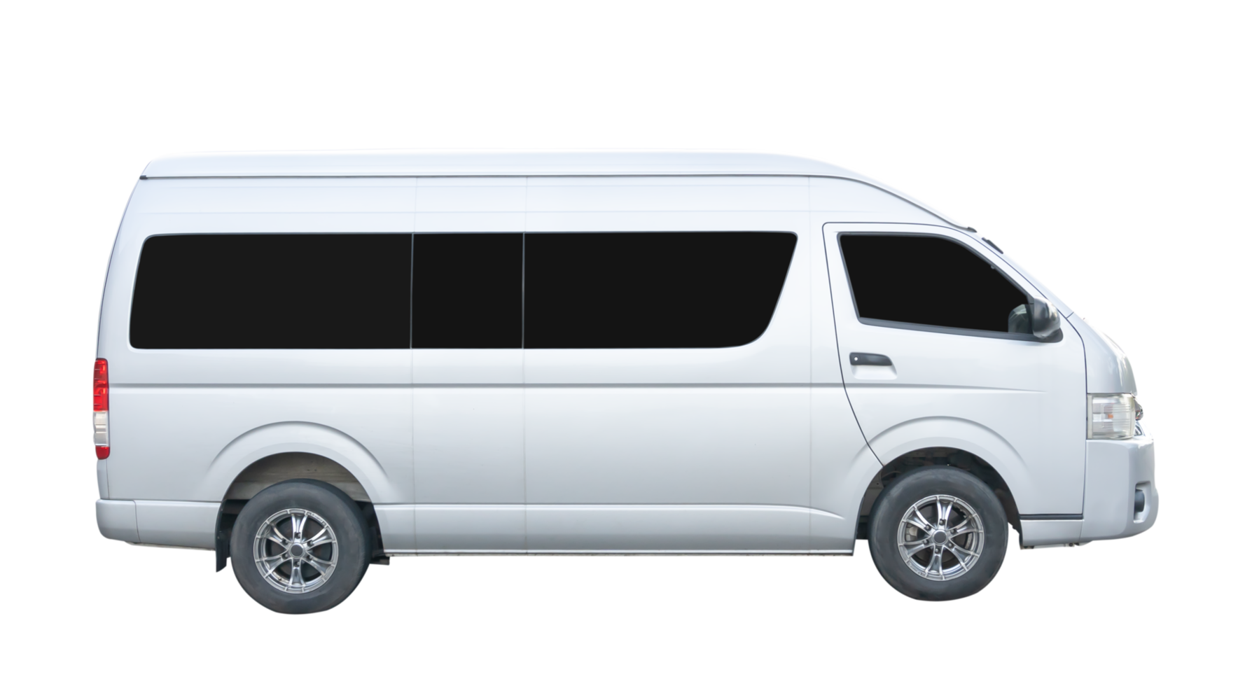 Side view of white van car isolated with clipping path in file format png