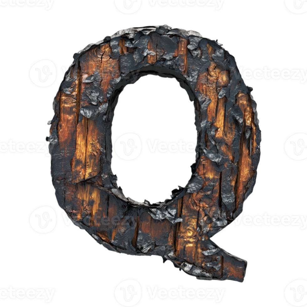 The letter q is made of wood and rust png