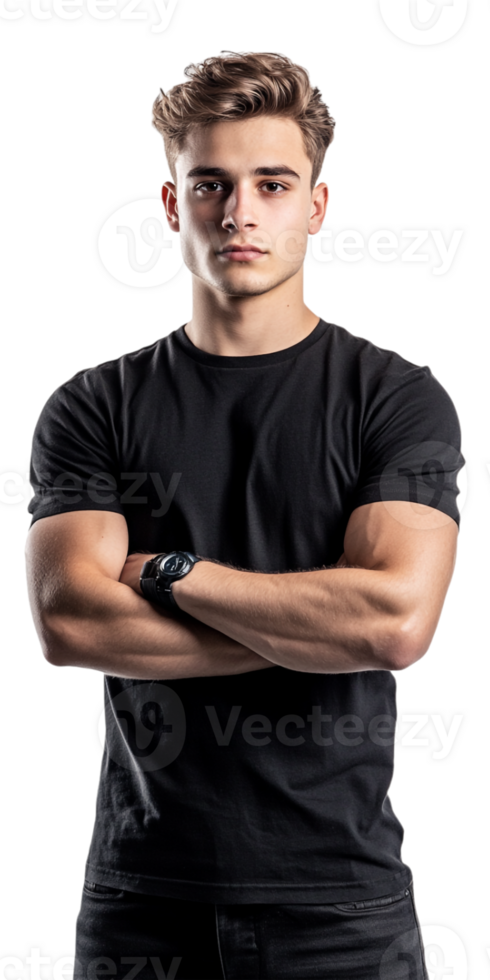 A young man in black shirt standing with his arms crossed png