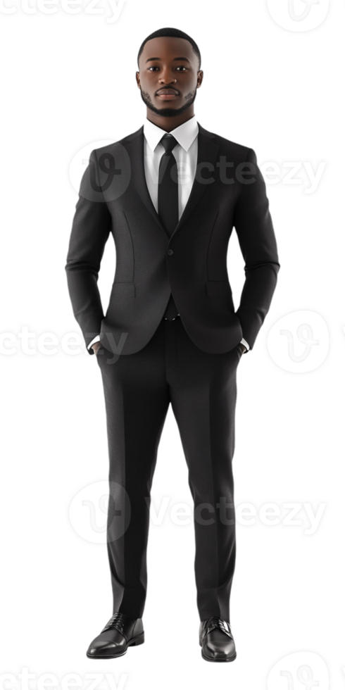 A black man in a suit and tie standing png