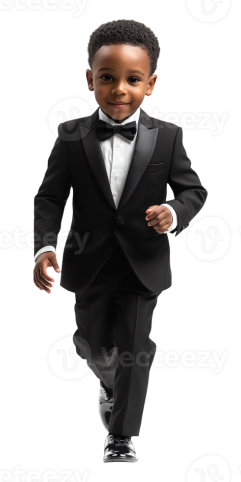 A young boy in a tuxedo running png