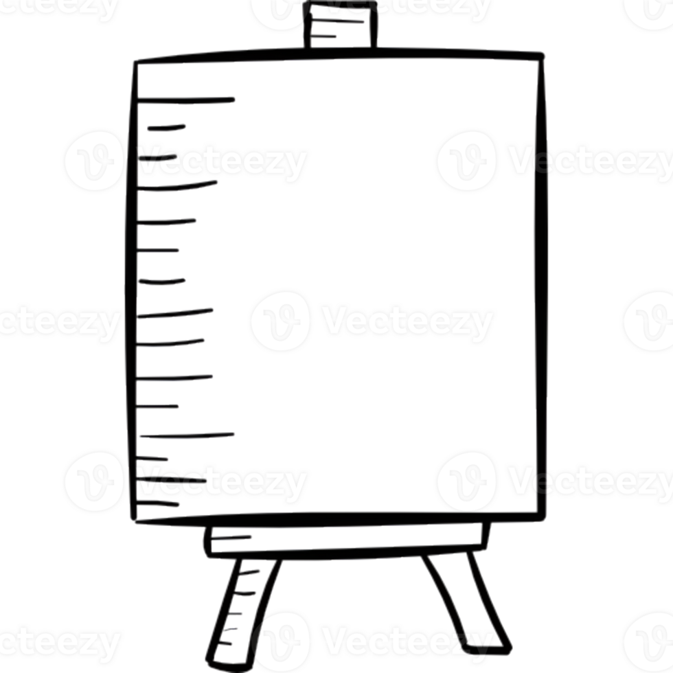 A black and white drawing of a easel with a black board png