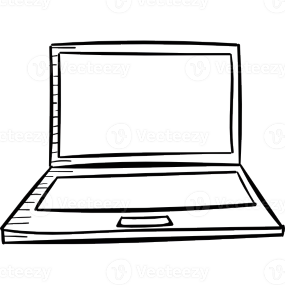 A black and white drawing of a laptop png