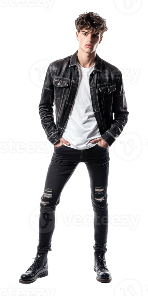 A man in black jeans and a white t - shirt png