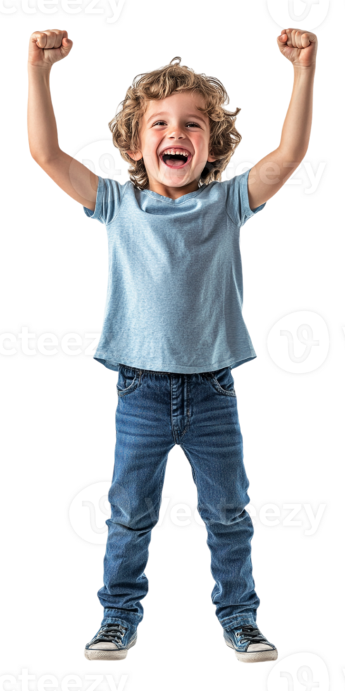 A young boy is standing with his arms up png