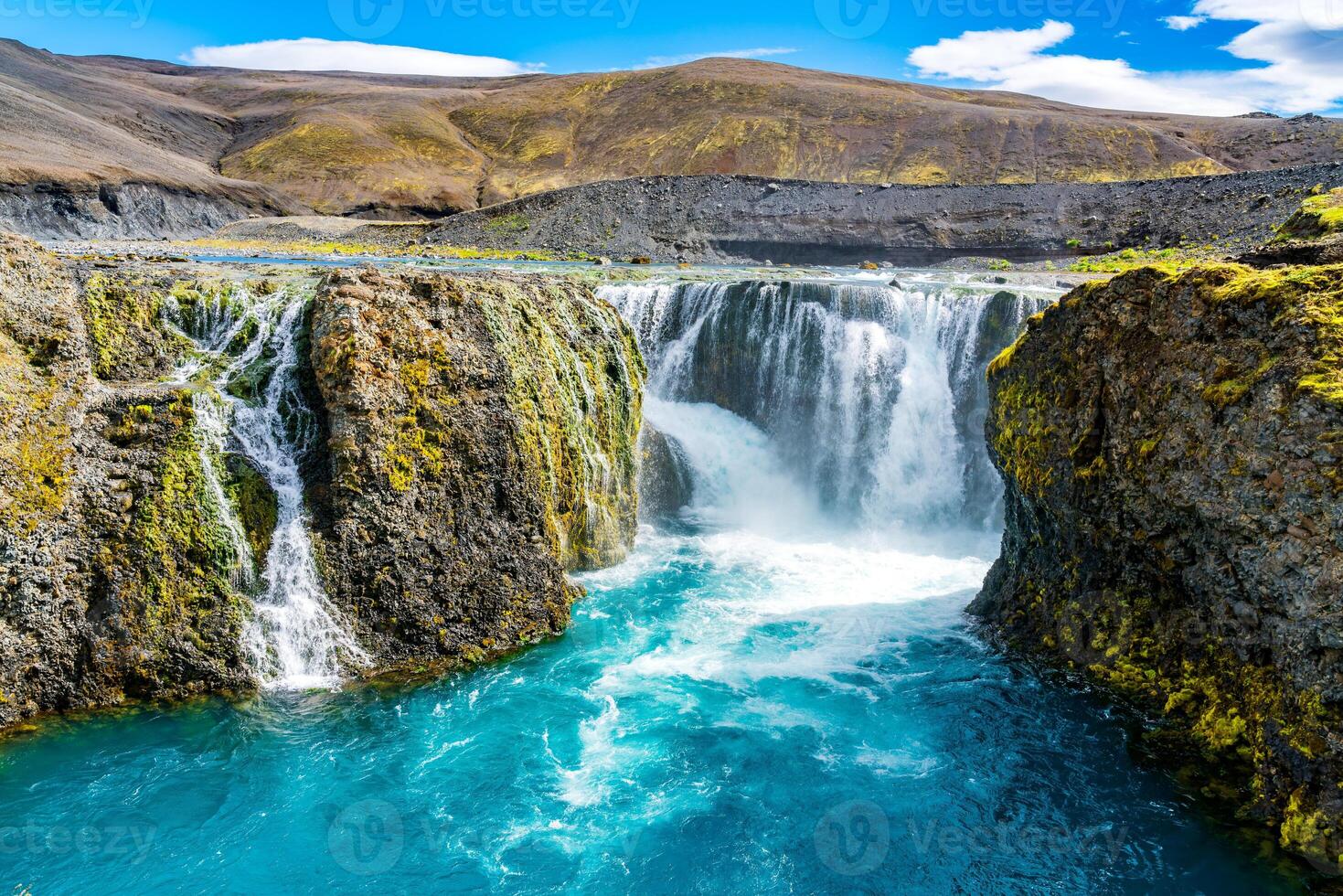 Beautiful view of Sigoldufoss waterfall at Fjallabak Nature Reserve photo