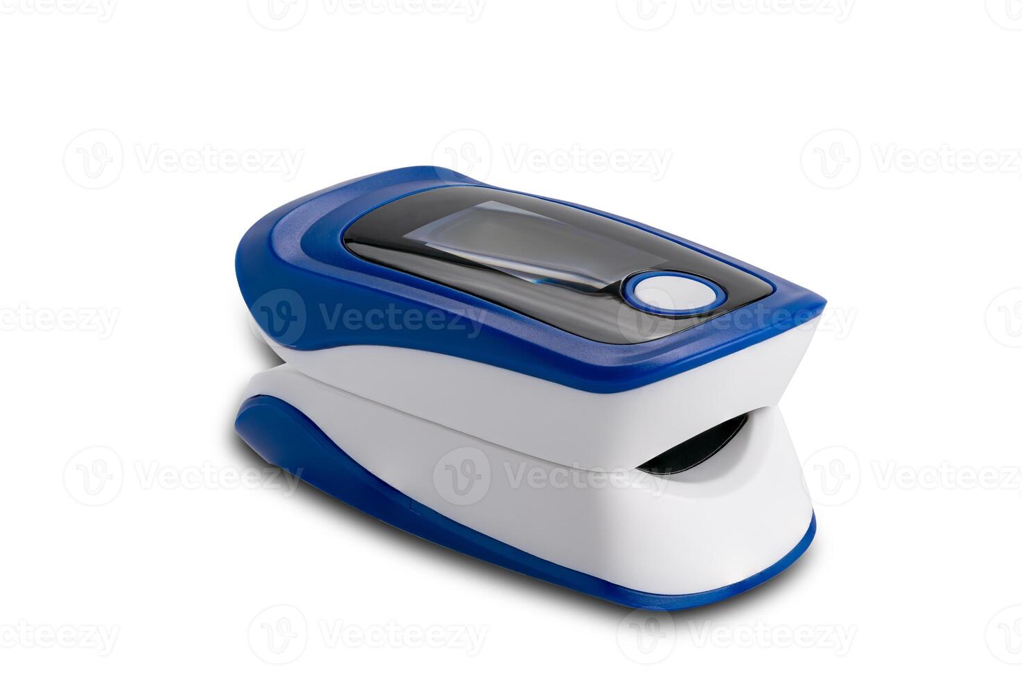 High angle view of pulse oximeter isolated on white background. photo