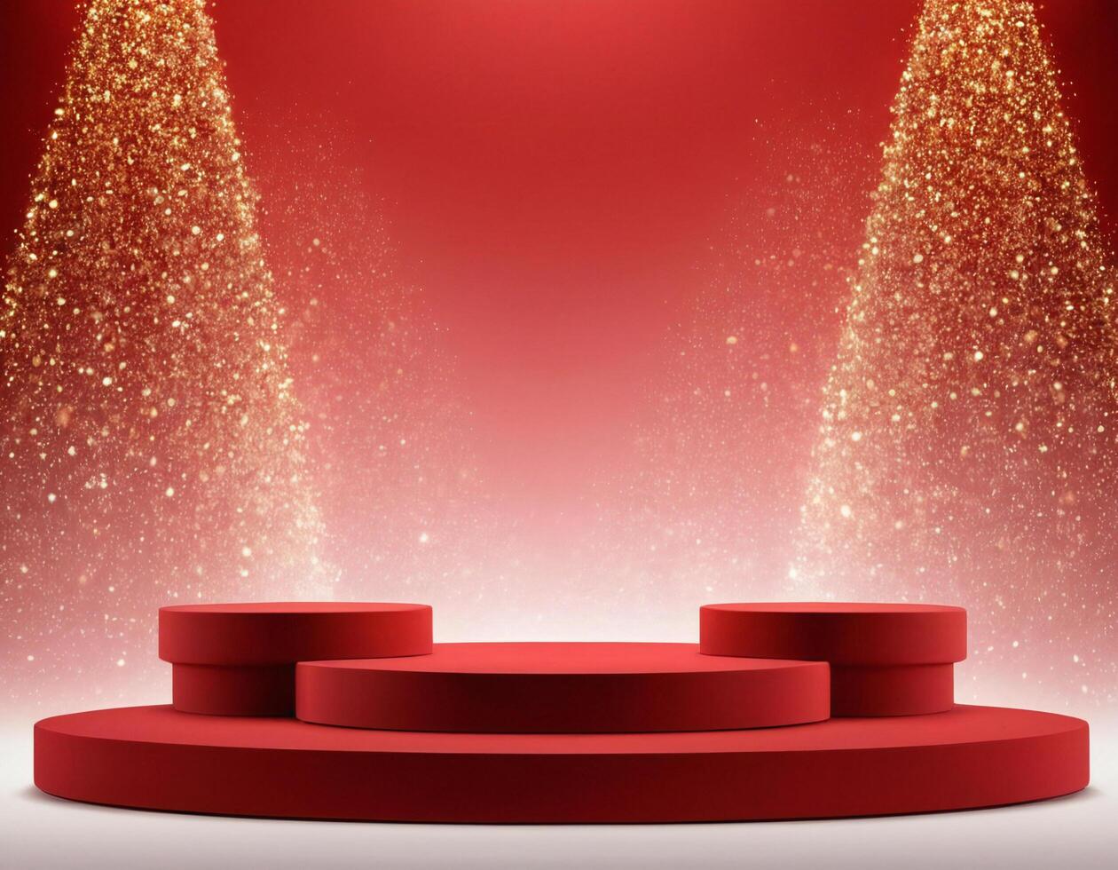 Christmas 3d scene with red podium platform photo