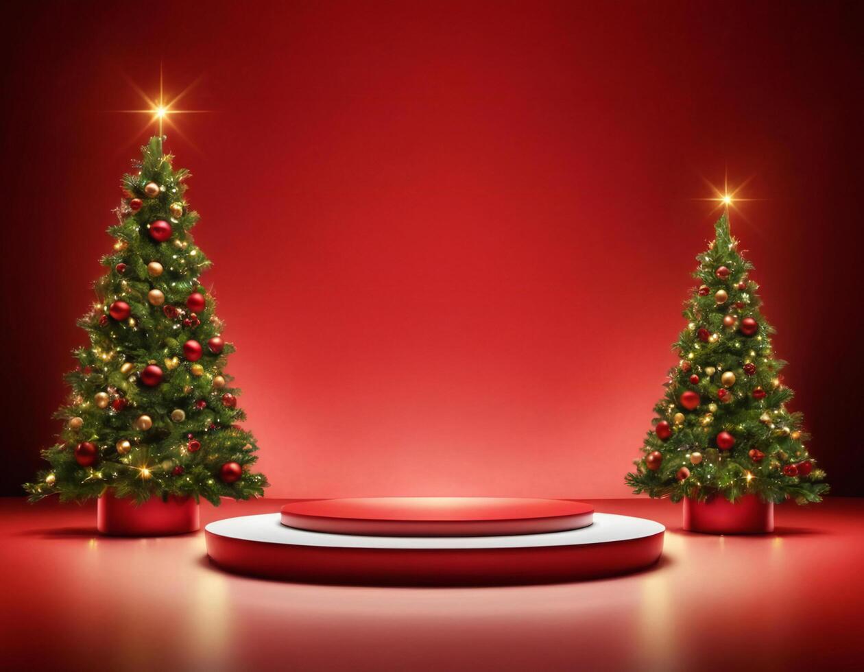 Christmas 3d scene with red podium platform photo
