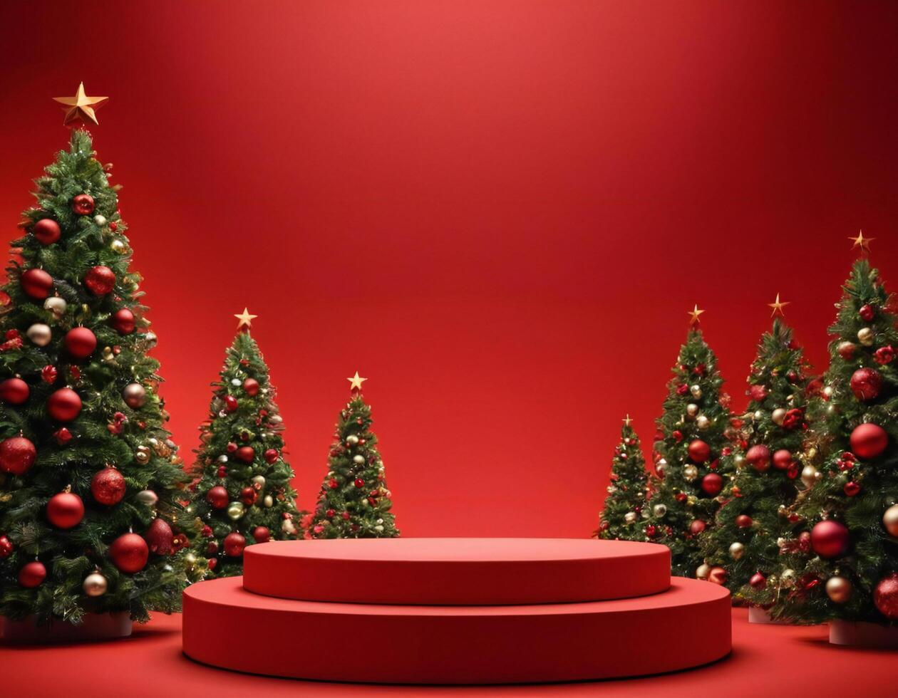 Christmas 3d scene with red podium platform photo