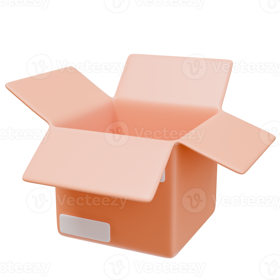 3D Icon Open Cardboard Delivery Box with Tape. Delivery Shopping Concept. 3D Illustration Design Web Mobile App png