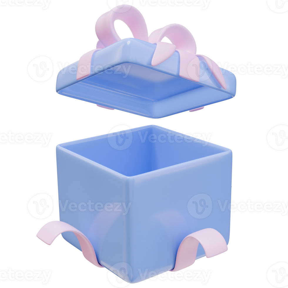 3D Icon Open Gift Box Ribbon Bow. Holiday, Congratulations Concept. 3D Illustration Design Web Mobile App png