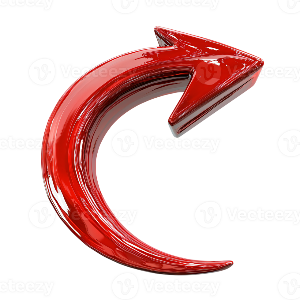Red Glossy Curved Arrow Upward Direction 3D Render Graphic Design Element png