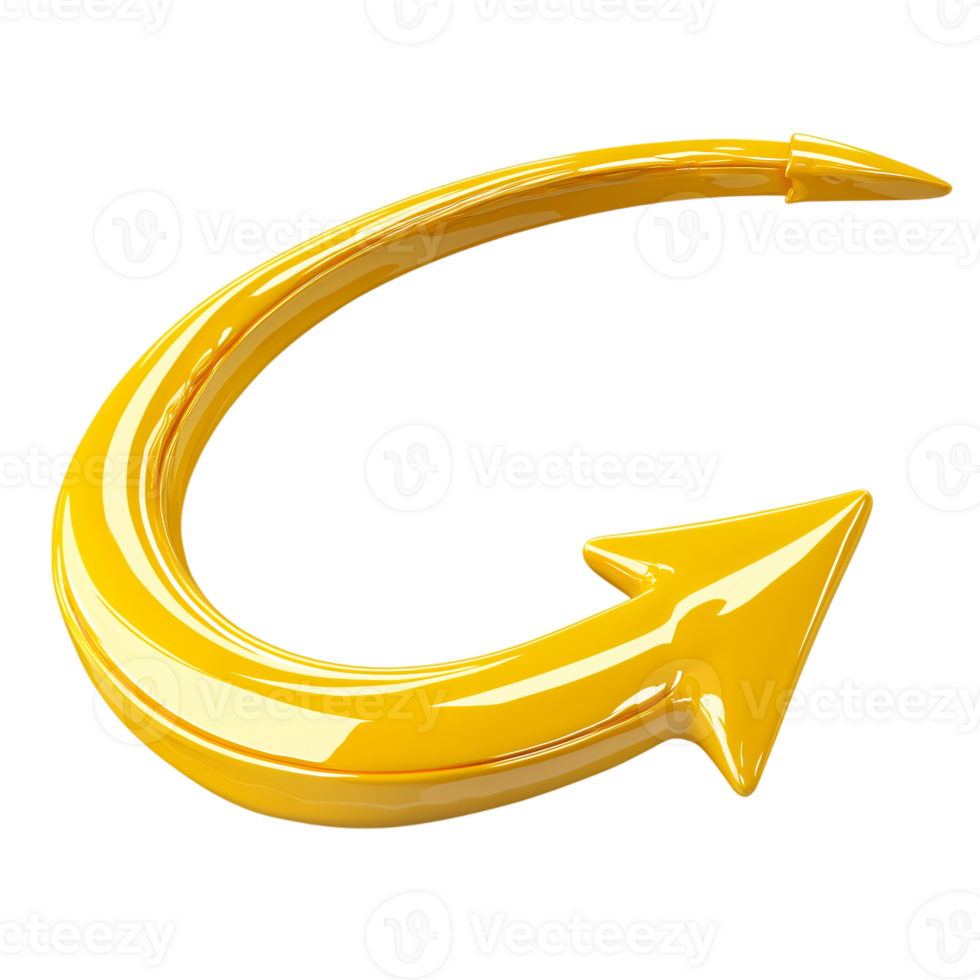 3D Golden Curved Arrow Upward Growth Success Symbol Shiny Abstract png
