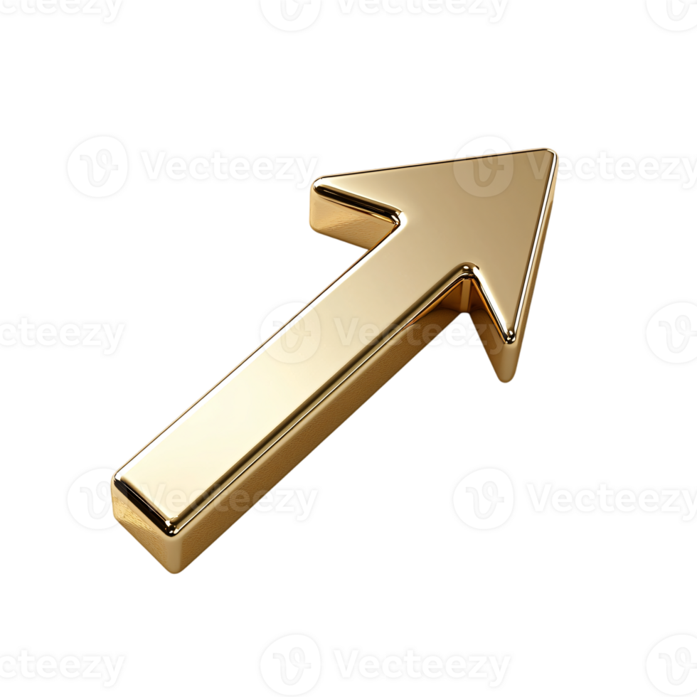 Gold Arrow Upward Success Growth Progress Finance Luxury 3D Render png
