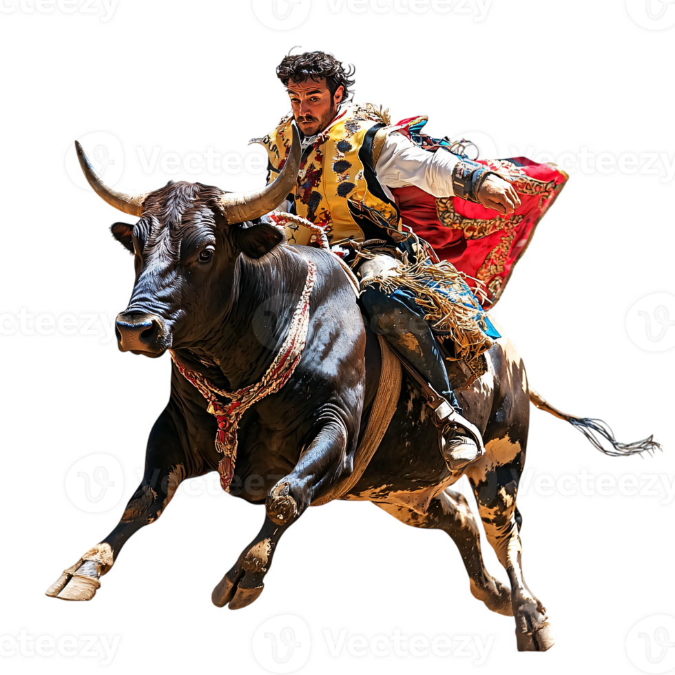 Bull Rider Action Shot Equestrian Sport Rodeo Spanish Tradition Brave Bullfighter png