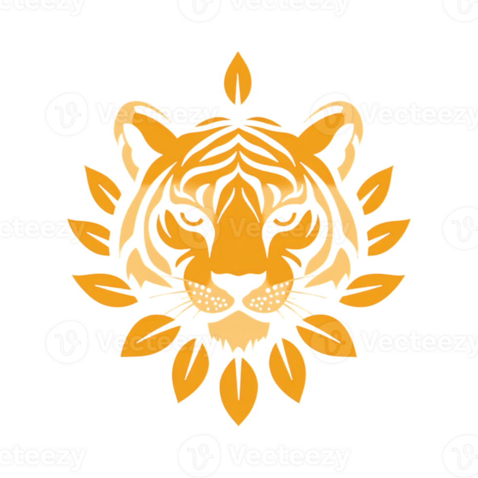 Majestic Tiger Head with Autumn Leaves Wildlife Nature Animal Logo Design png