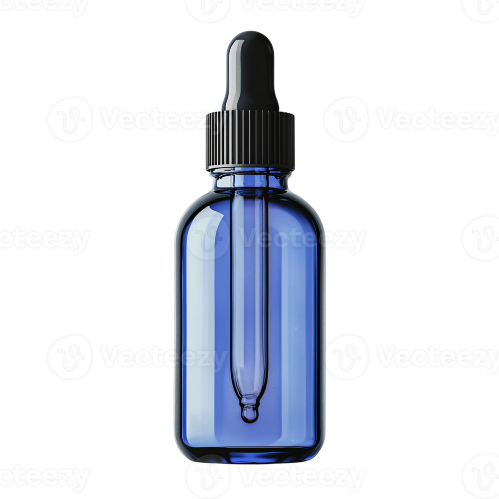 Blue Glass Dropper Bottle Essential Oil Container Skincare Product Packaging Mockup png