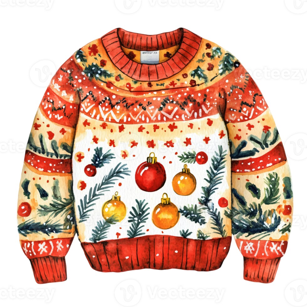 Festive Watercolor Christmas Sweater Design Holiday Apparel Winter Clothing Illustration png