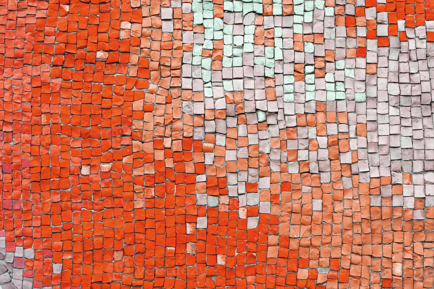 Abstract mosaic ceramic tile background, pattern of red and white tiles, wall decor photo