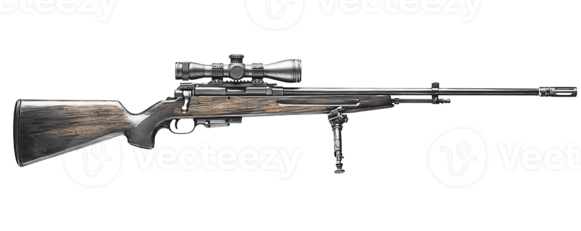 High Power Hunting Rifle with Scope Bipod Wood Stock png