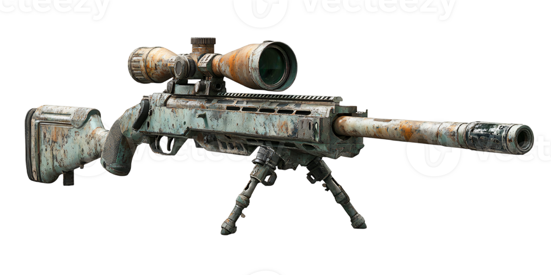Weathered Sniper Rifle with Scope Military Weapon Hunting Gun png