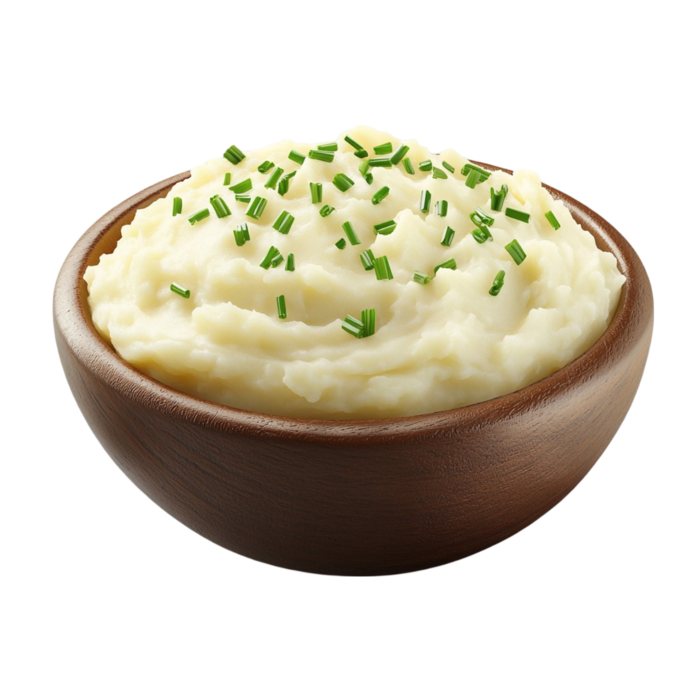 mashed potatoes in a bowl with chives png