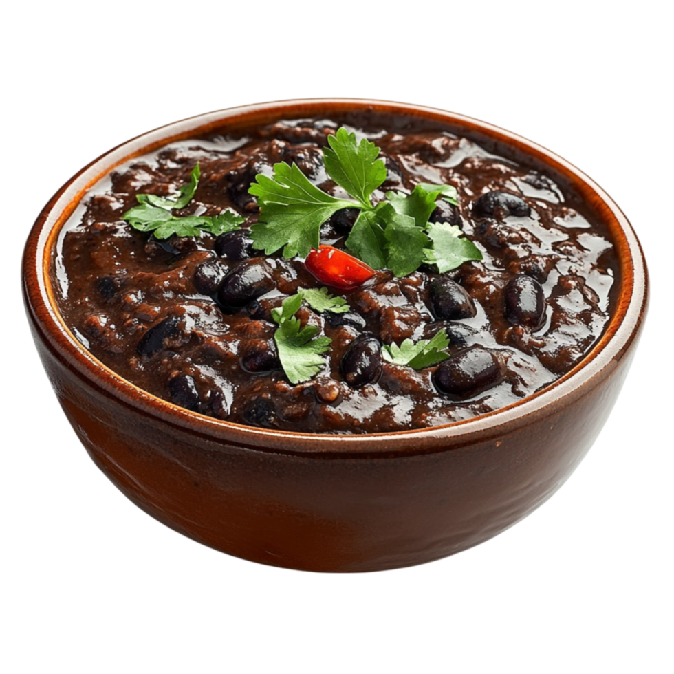 black bean soup in a bowl with a spoon png