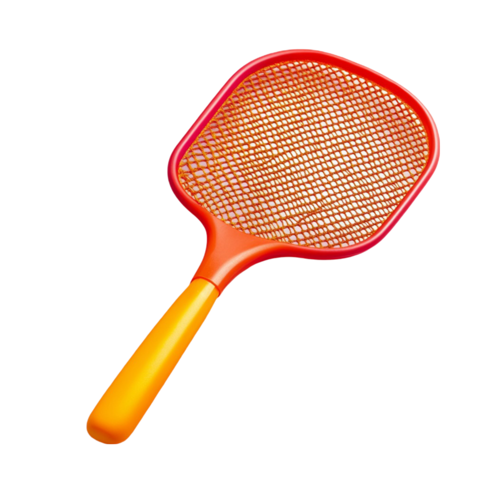 a red and yellow tennis racket on a transparent background png