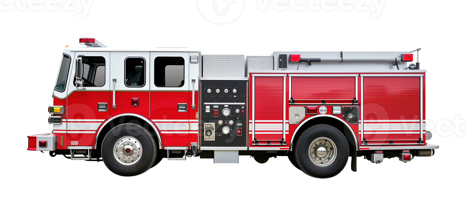 Side View of Fire Truck Isolated on Transparent Background png