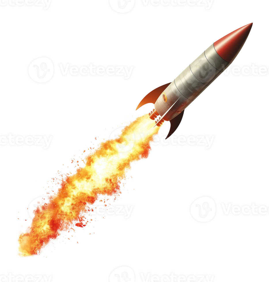 Missile Rocket With Fire Trail Isolated on Transparent Background png