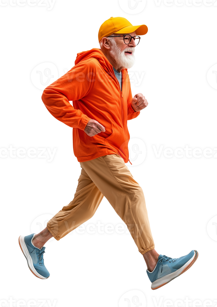 Grandpa Old Man Jogging or Running Isolated on Transparent Background png