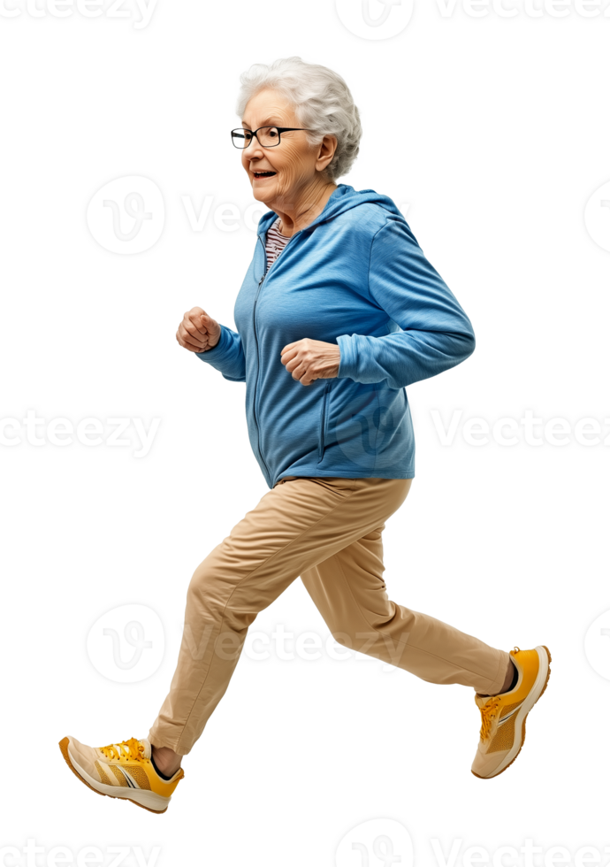 Grandma Old Woman Jogging or Running Isolated on Transparent Background png