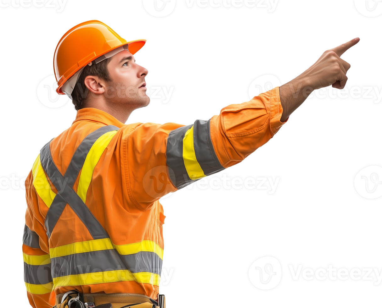 Construction Worker Pointing Side View Isolated on Transparent Background png