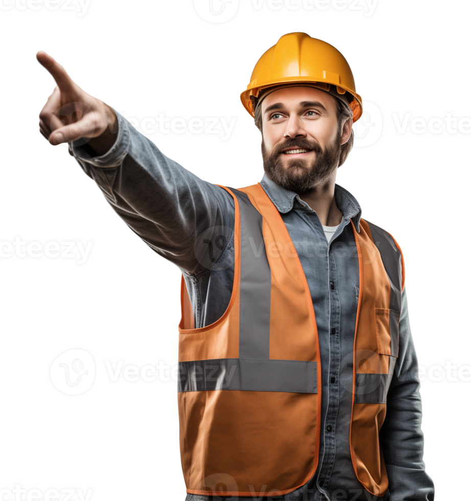 Construction Worker Pointing Forward Front View Isolated on Transparent Background png