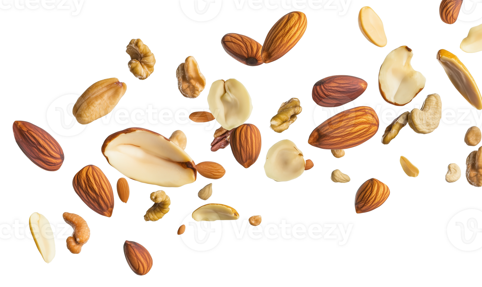 Different Nuts Floating Isolated on Transparent Background png
