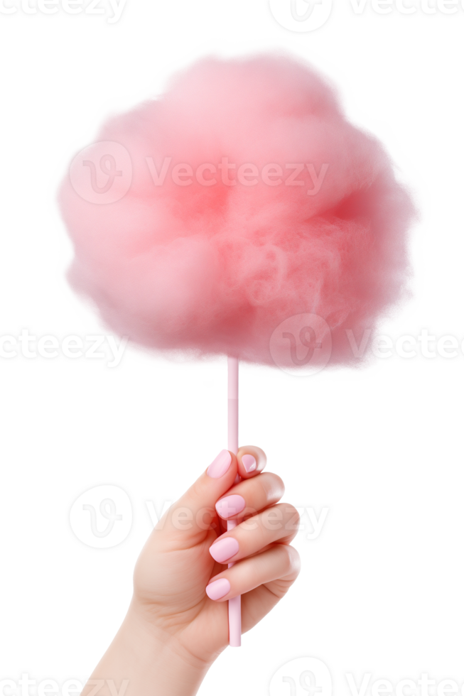 Hand Holding Cotton Candy Isolated on Transparent Background png