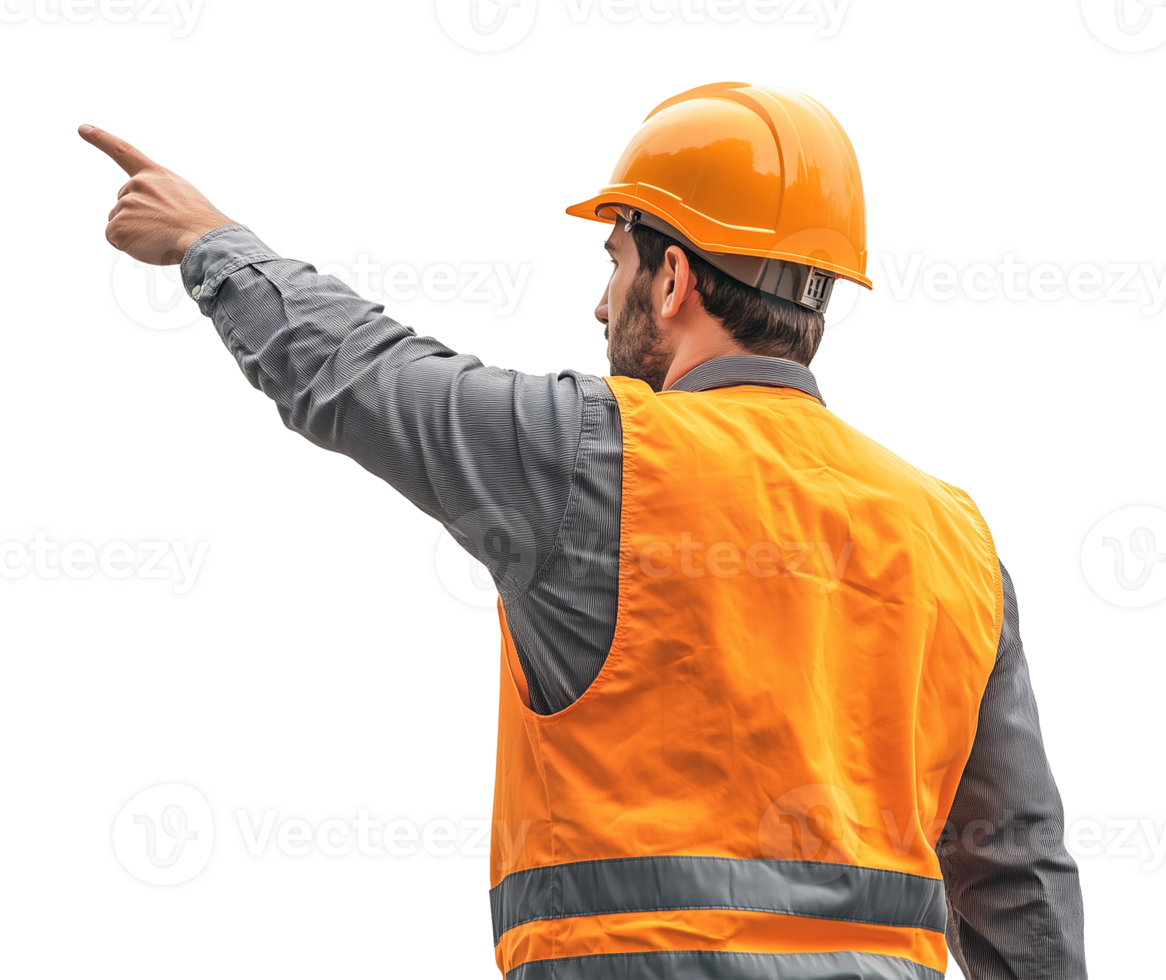 Construction Worker Pointing Back View Isolated on Transparent Background png